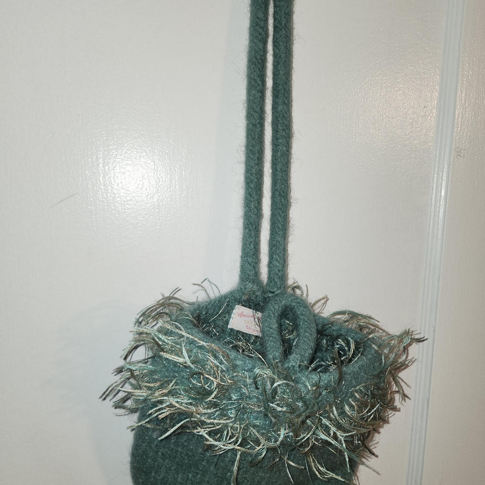 Teal Faux-Fur Bucket Crossbody Bag